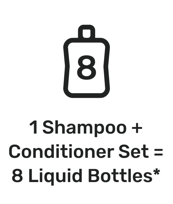 1 shampoo + conditioner set = 8 liquid bottles